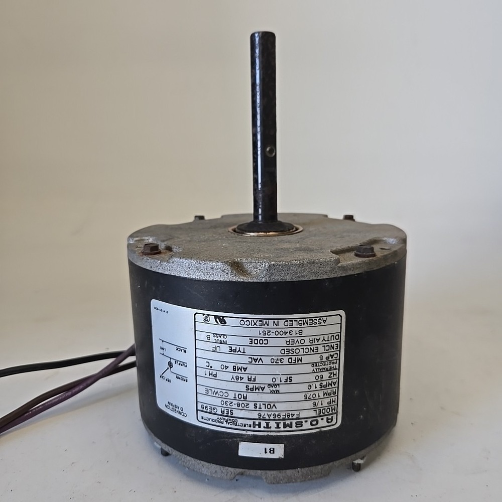 A.O. SMITH F48F96A76 Condenser Motor B13400-251 1/6HP 230V 1075RPM used ME604